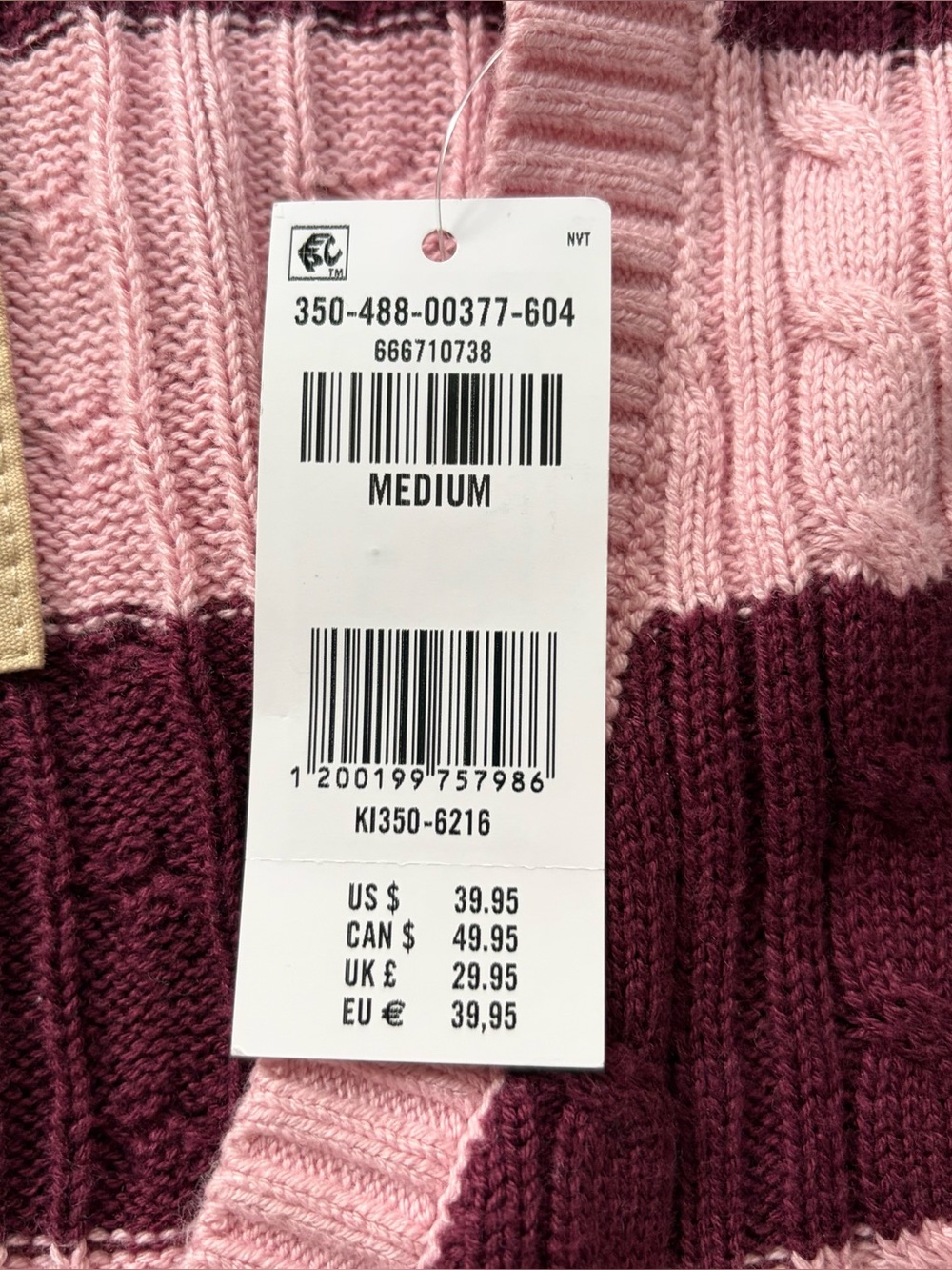 Hollister Ivy Cable-Knit V-Neck Long Sleeve Light Pink Stripe Sweater NWT Size M - Picture 7 of 9